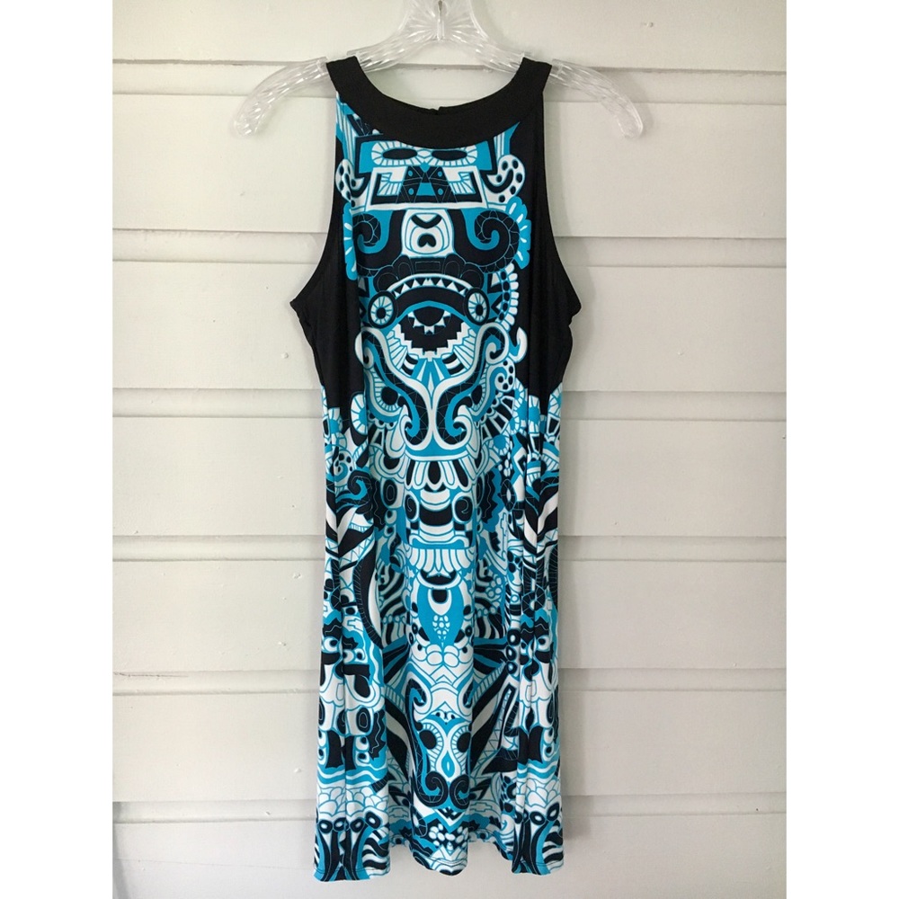 Short Printed Black & Blue Dress | INC